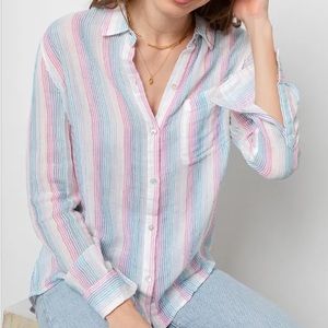 Rails Shirt Blouse Button Down Ellis Iris Stripe Gauze Knit Top Pastel L